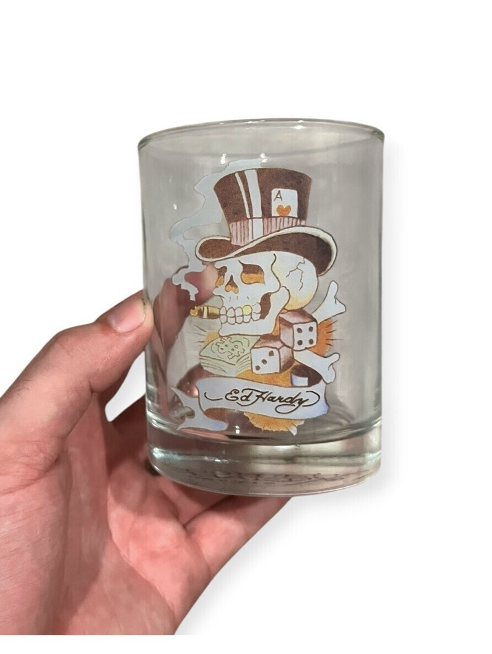 DON ED HARDY Designs Skull Dice Crossbones Highball Glass 8oz